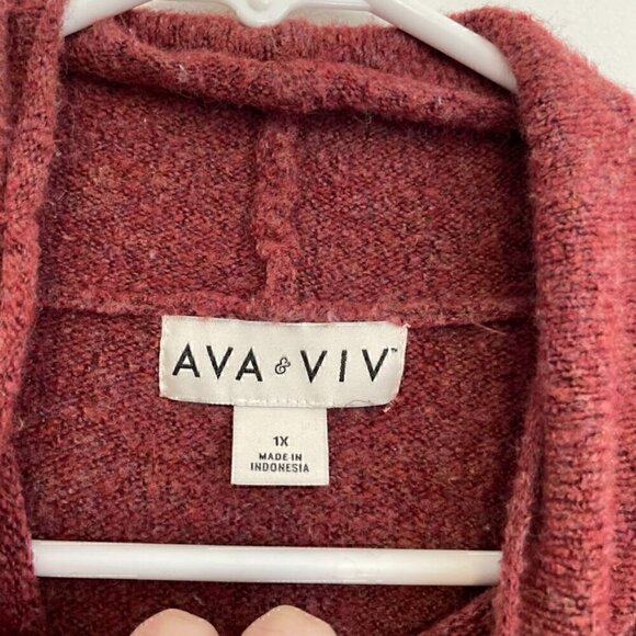 AVA & VIV Plus Size Raspberry Red Burgundy Marled Mock Neck Turtleneck ? Sweater - Picture 4 of 10